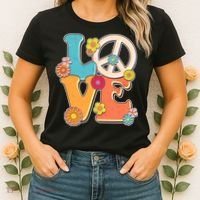 Cute Retro 1960s Flower Power Love Peace Women's T-Shirt thumb 2