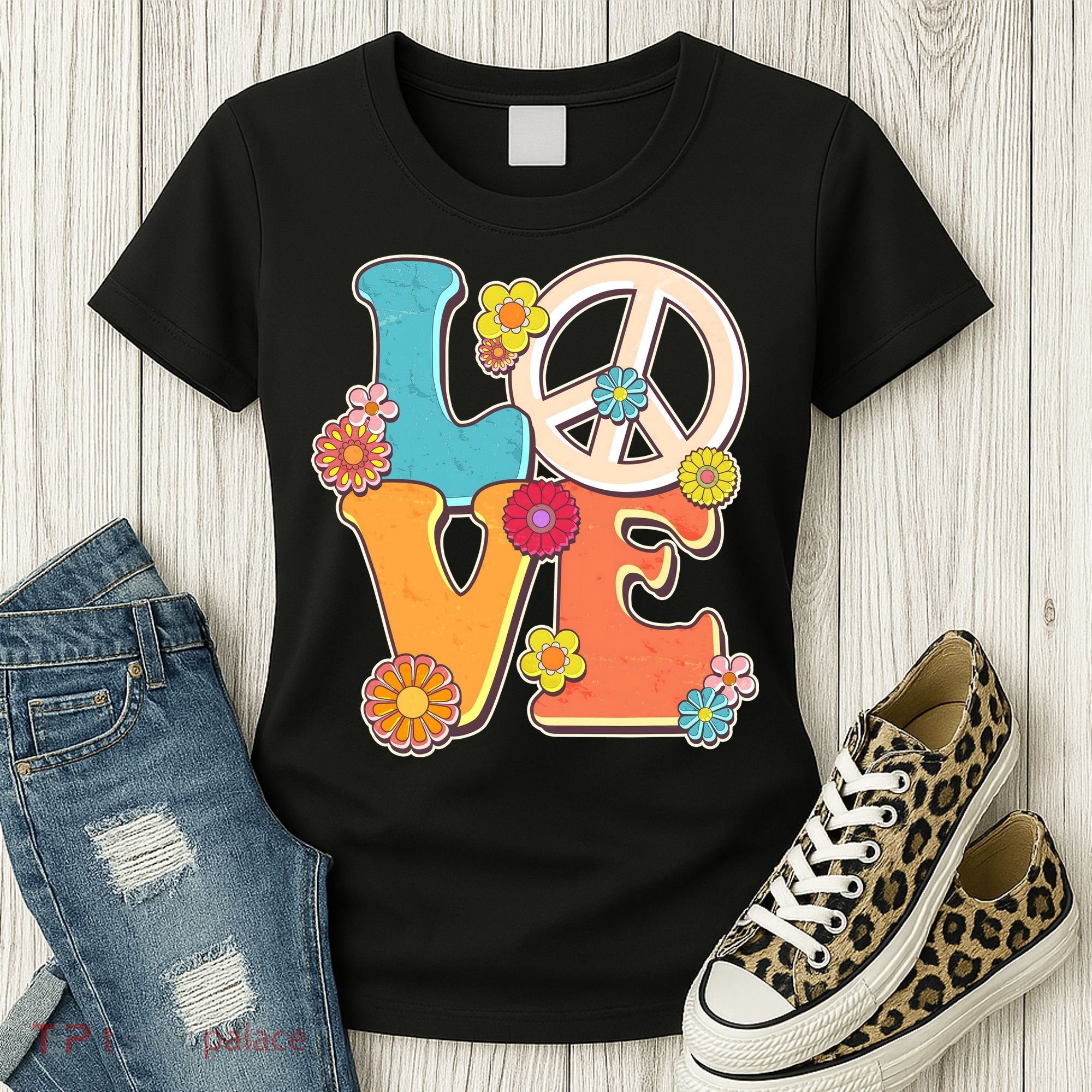 Cute Retro 1960s Flower Power Love Peace Women's T-Shirt