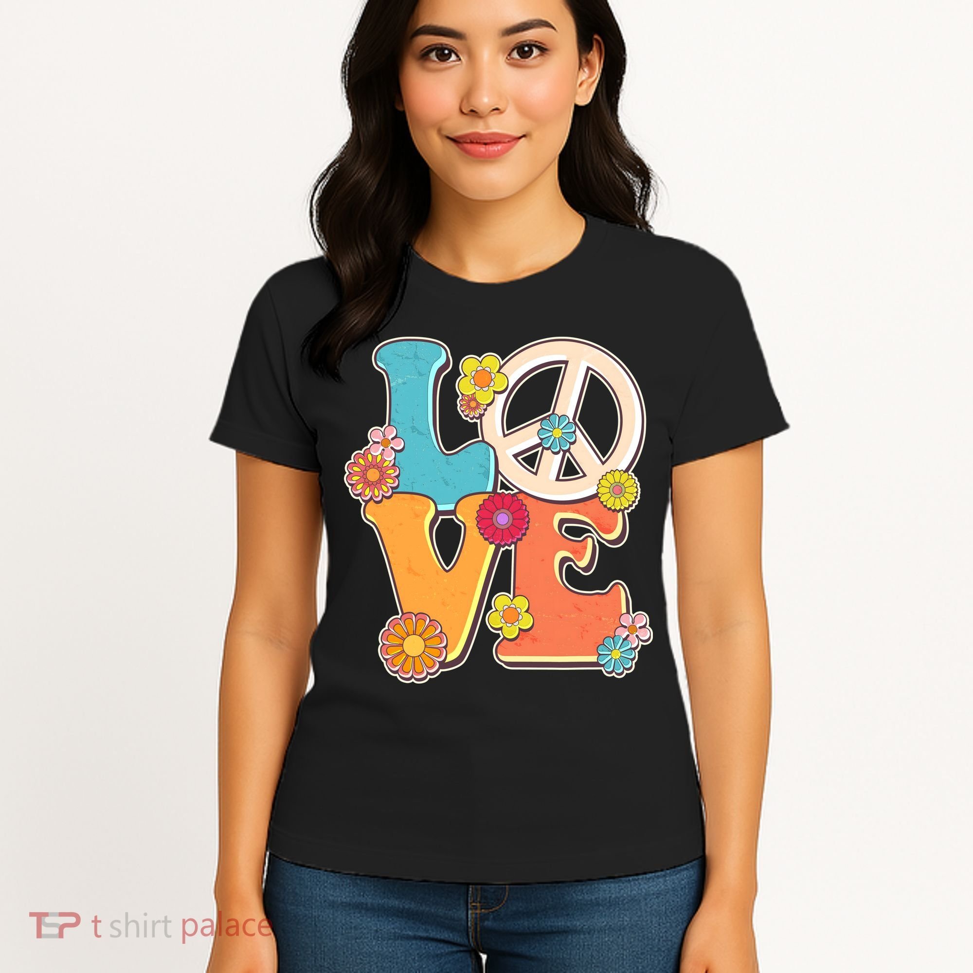 Cute Retro 1960s Flower Power Love Peace Women's T-Shirt