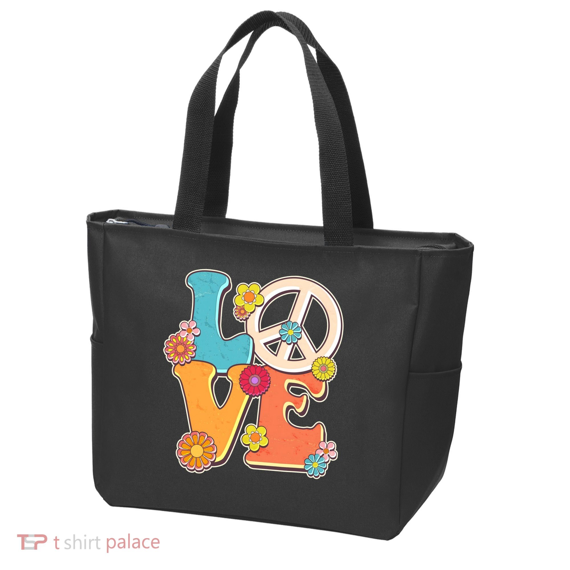 Cute Retro 1960s Flower Power Love Peace Tote Bag