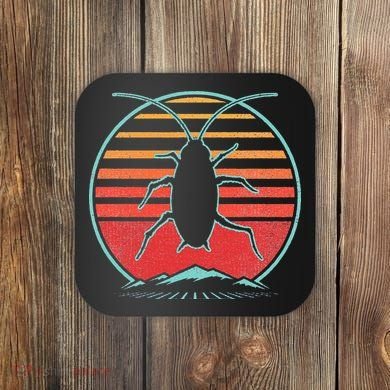 Cockroach Retro 80s Style Pest Control Exterminator Gift Coaster