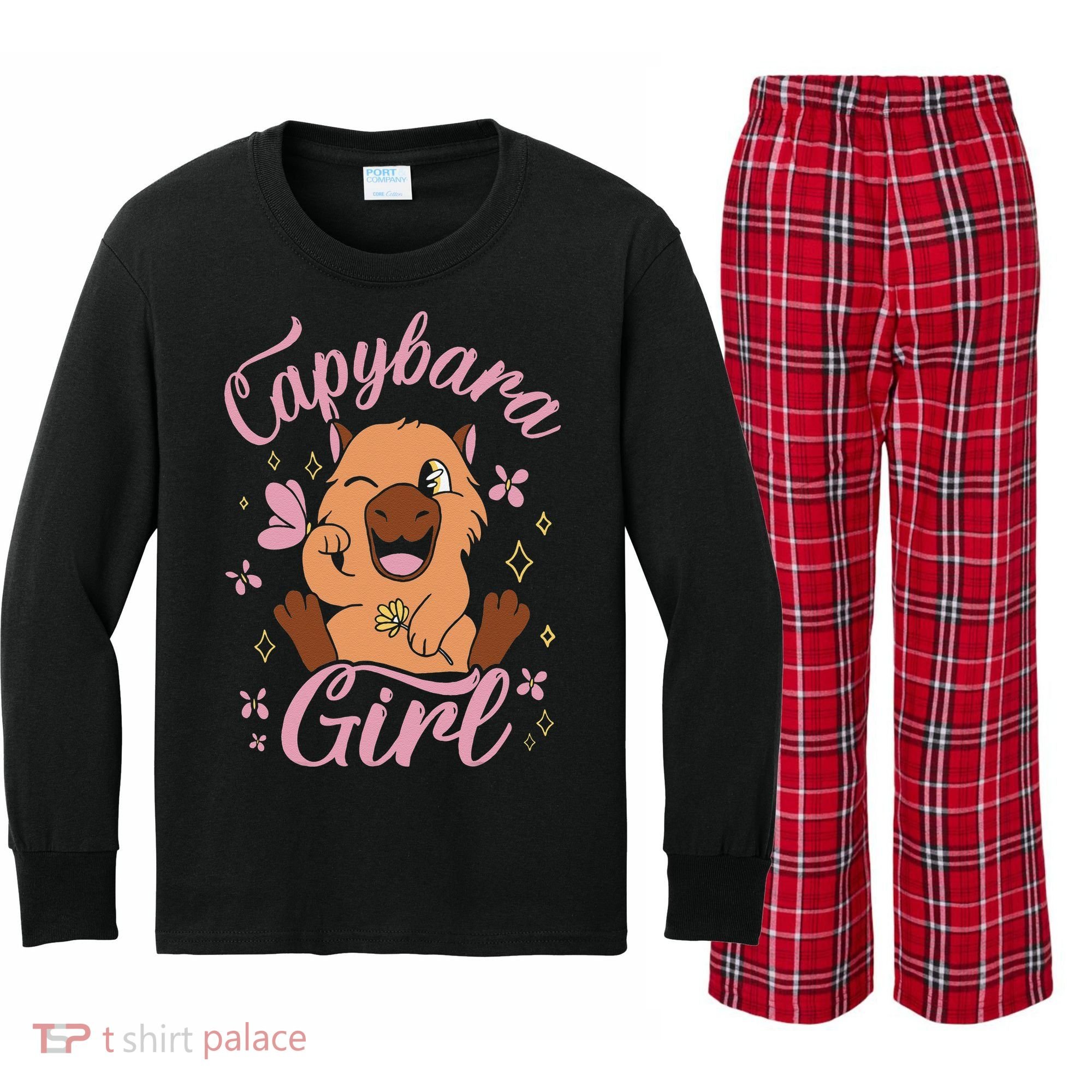 Capybara  Rodent Animals Capybaras Funny Capybara  Kids Long Sleeve Plaid Pajama Set