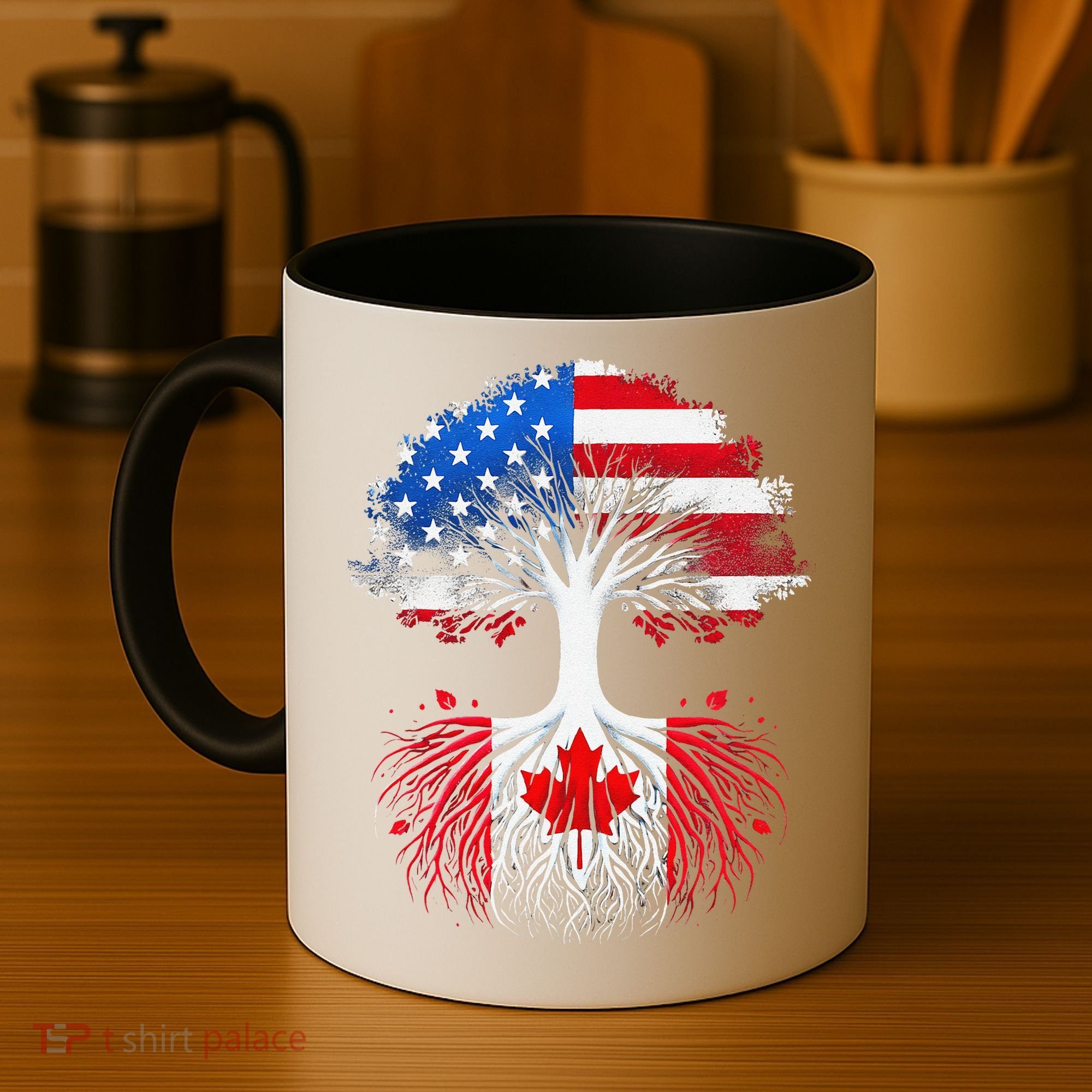 Canadian Roots American Grown Tree Flag Funny Canada Day Coffee Mug