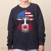 Canadian Roots American Grown Tree Flag Funny Canada Day Women's Sweatshirt thumb 0