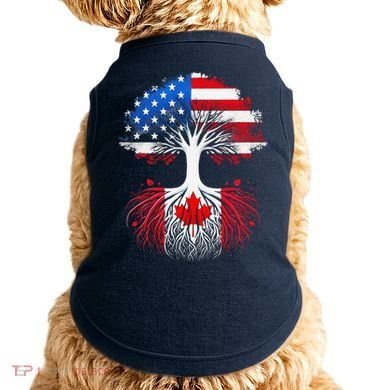 Canadian Roots American Grown Tree Flag Funny Canada Day Doggie Tank