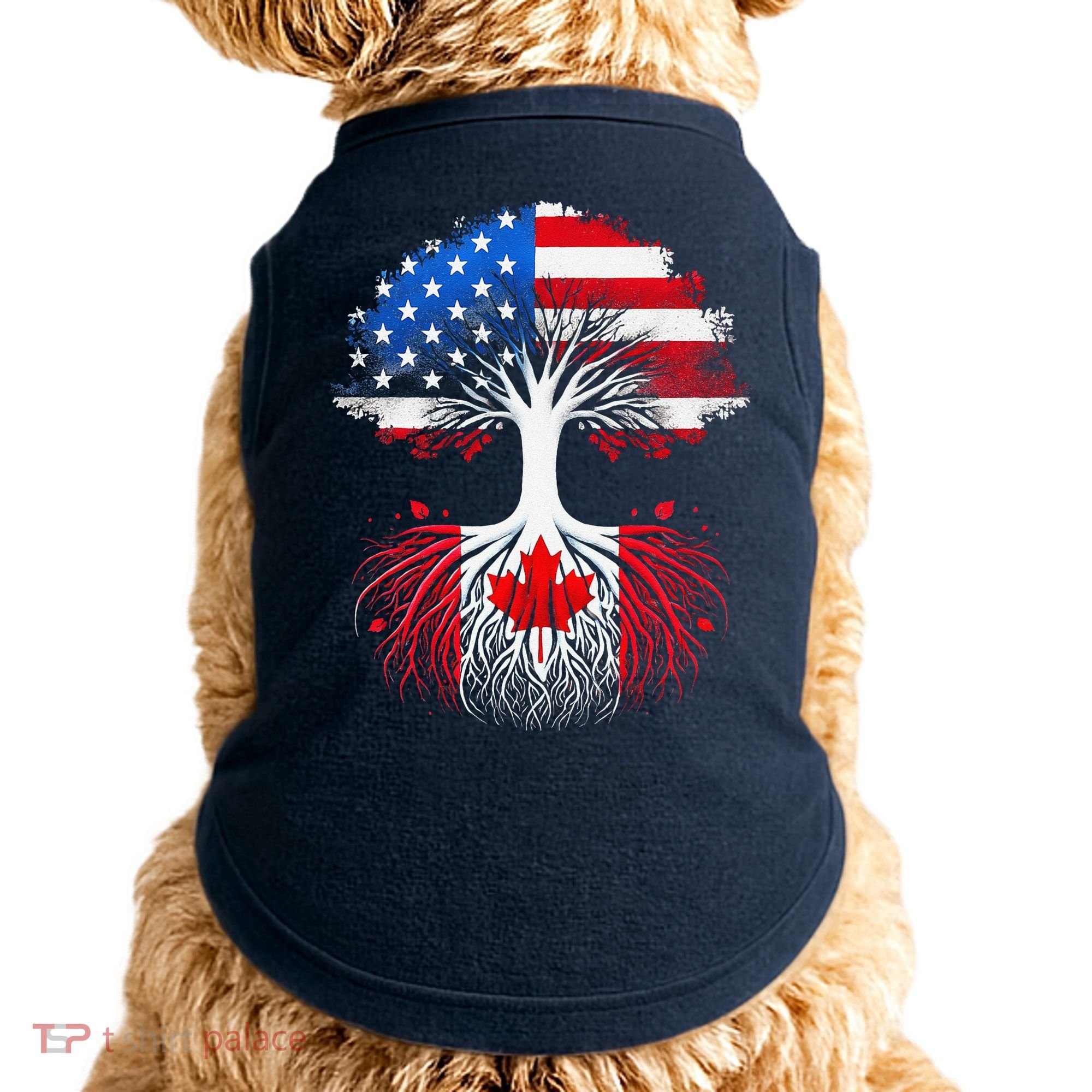 Canadian Roots American Grown Tree Flag Funny Canada Day Doggie Tank