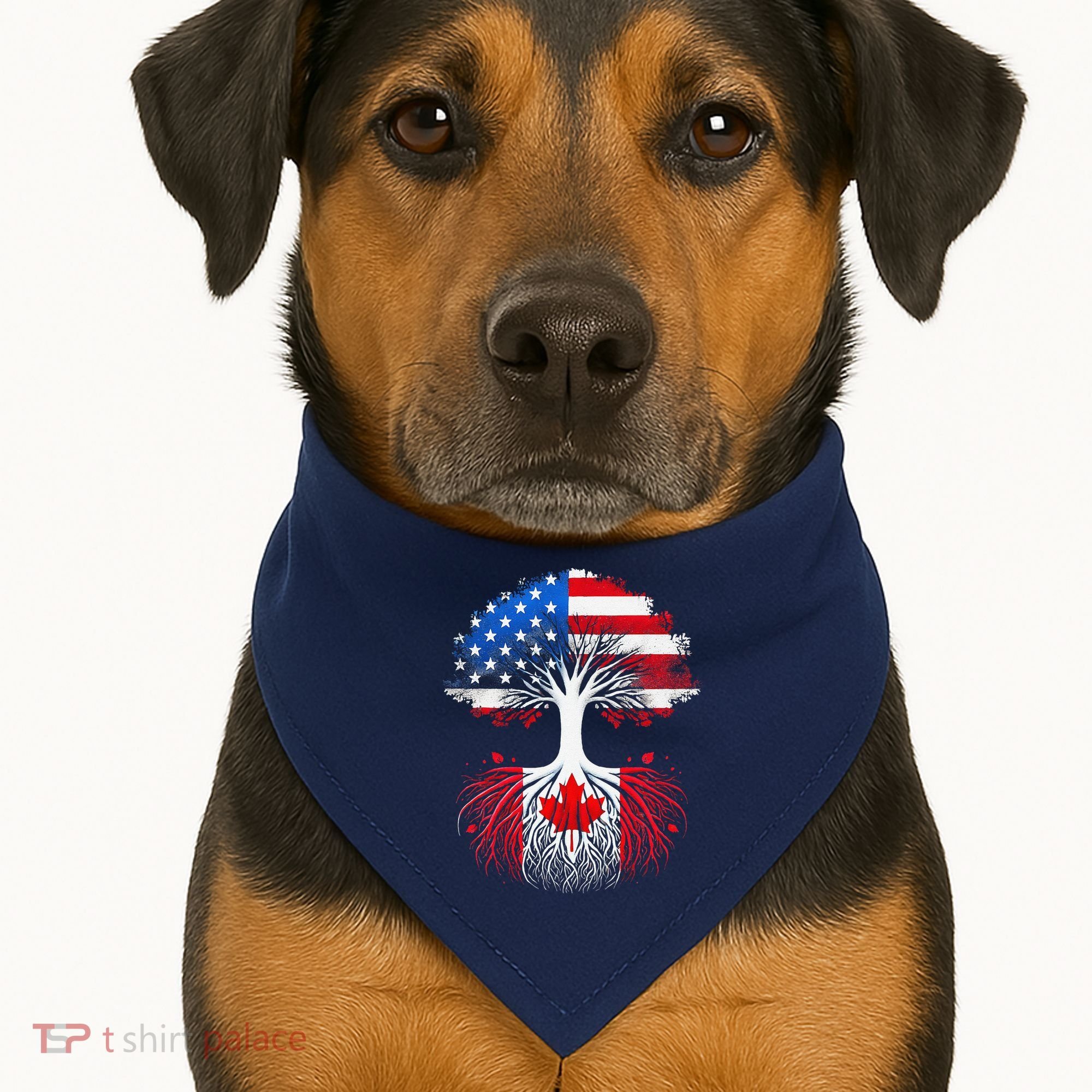 Canadian Roots American Grown Tree Flag Funny Canada Day USA-Made Doggie Bandana
