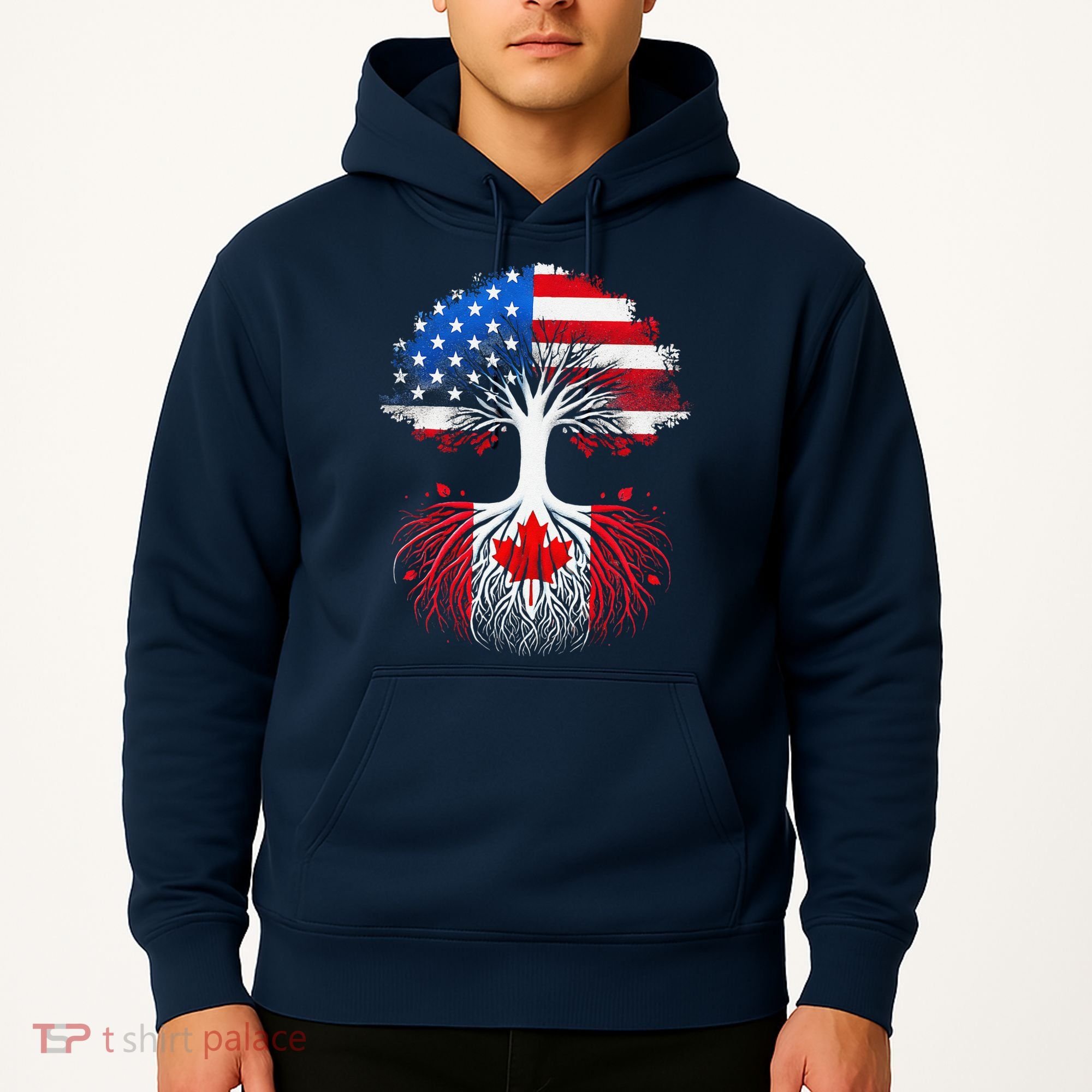 Canadian Roots American Grown Tree Flag Funny Canada Day Hoodie