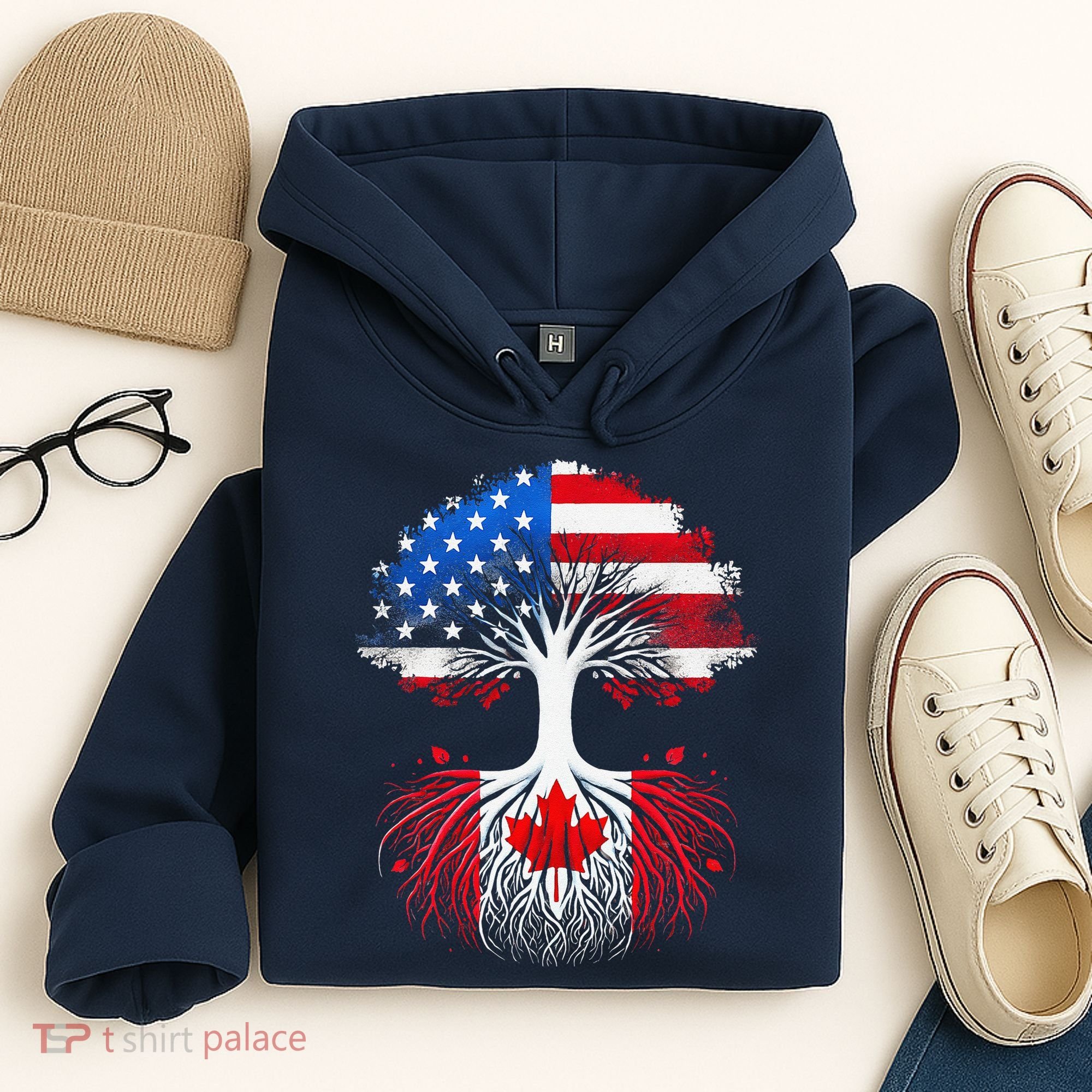 Canadian Roots American Grown Tree Flag Funny Canada Day Hoodie