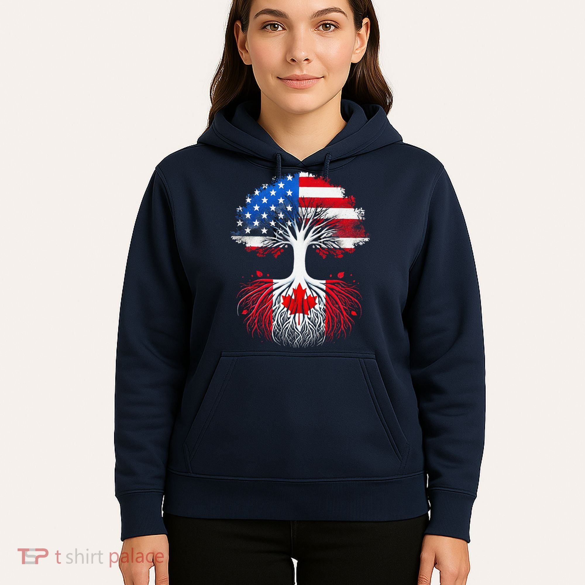 Canadian Roots American Grown Tree Flag Funny Canada Day Hoodie