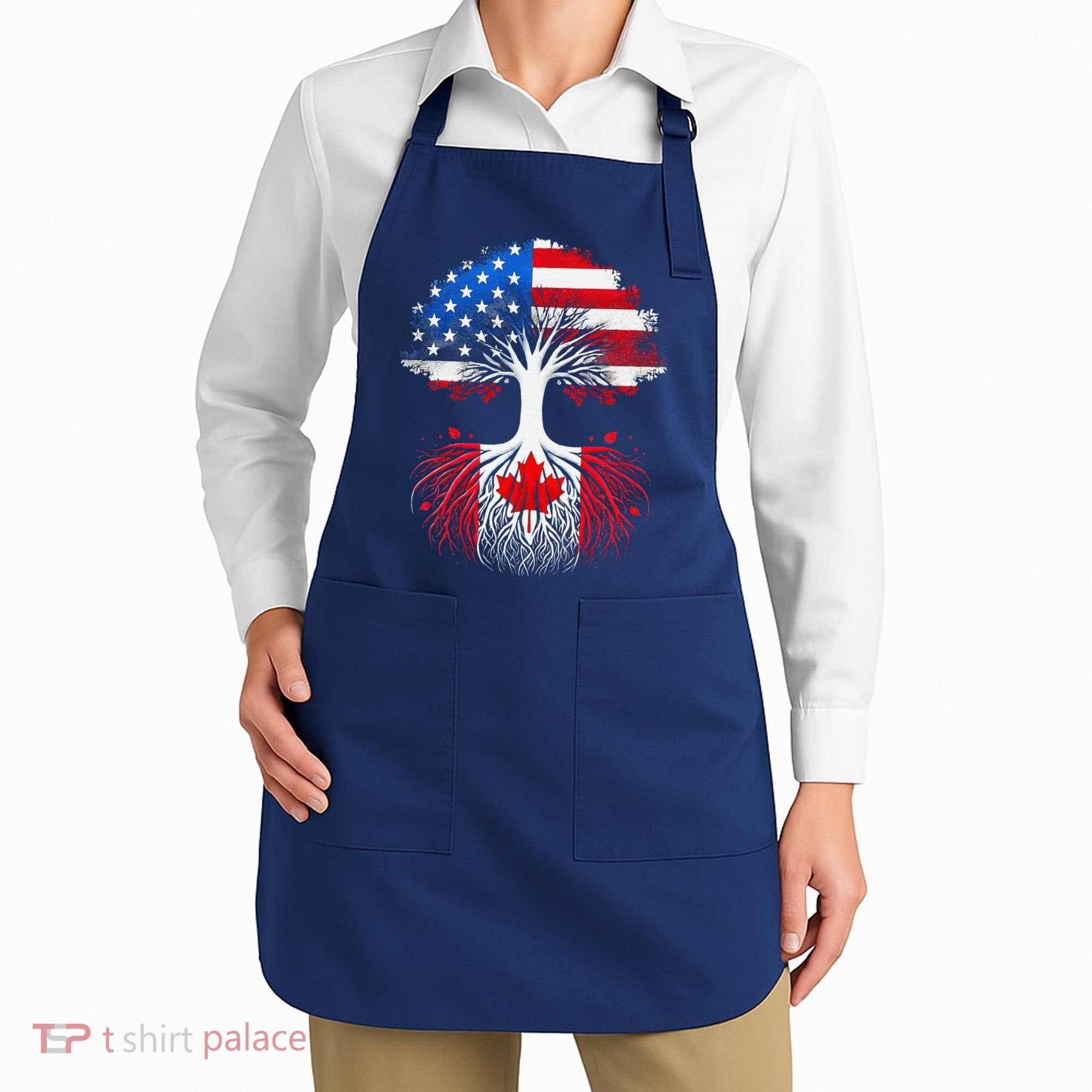 Canadian Roots American Grown Tree Flag Funny Canada Day Apron