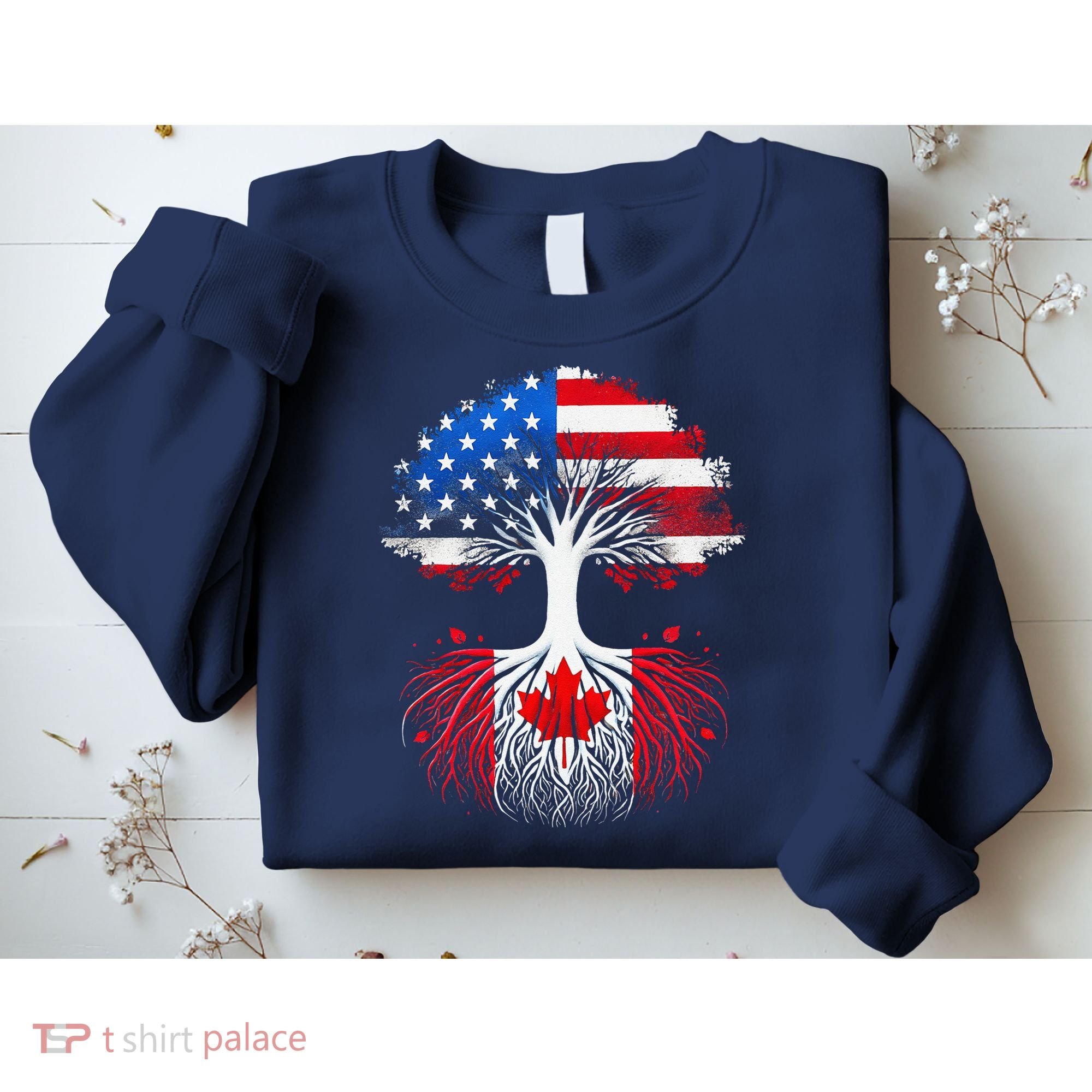 Canadian Roots American Grown Tree Flag Funny Canada Day Sweatshirt