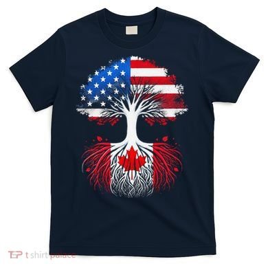 Canadian Roots American Grown Tree Flag Funny Canada Day T-Shirt