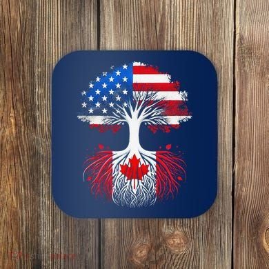Canadian Roots American Grown Tree Flag Funny Canada Day Coaster