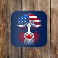 Canadian Roots American Grown Tree Flag Funny Canada Day Coaster thumb 0