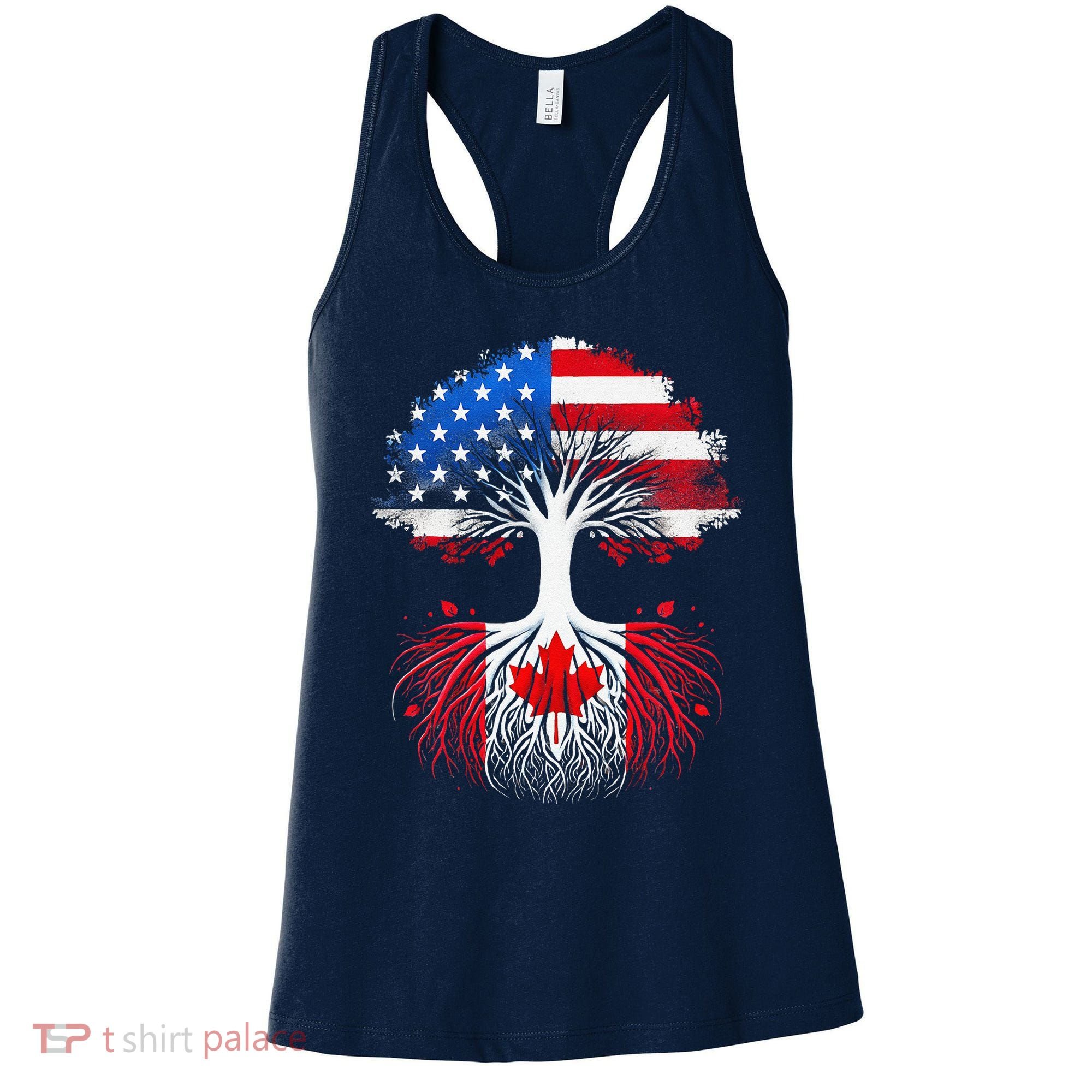 Canadian Roots American Grown Tree Flag Funny Canada Day Women's Tank Top