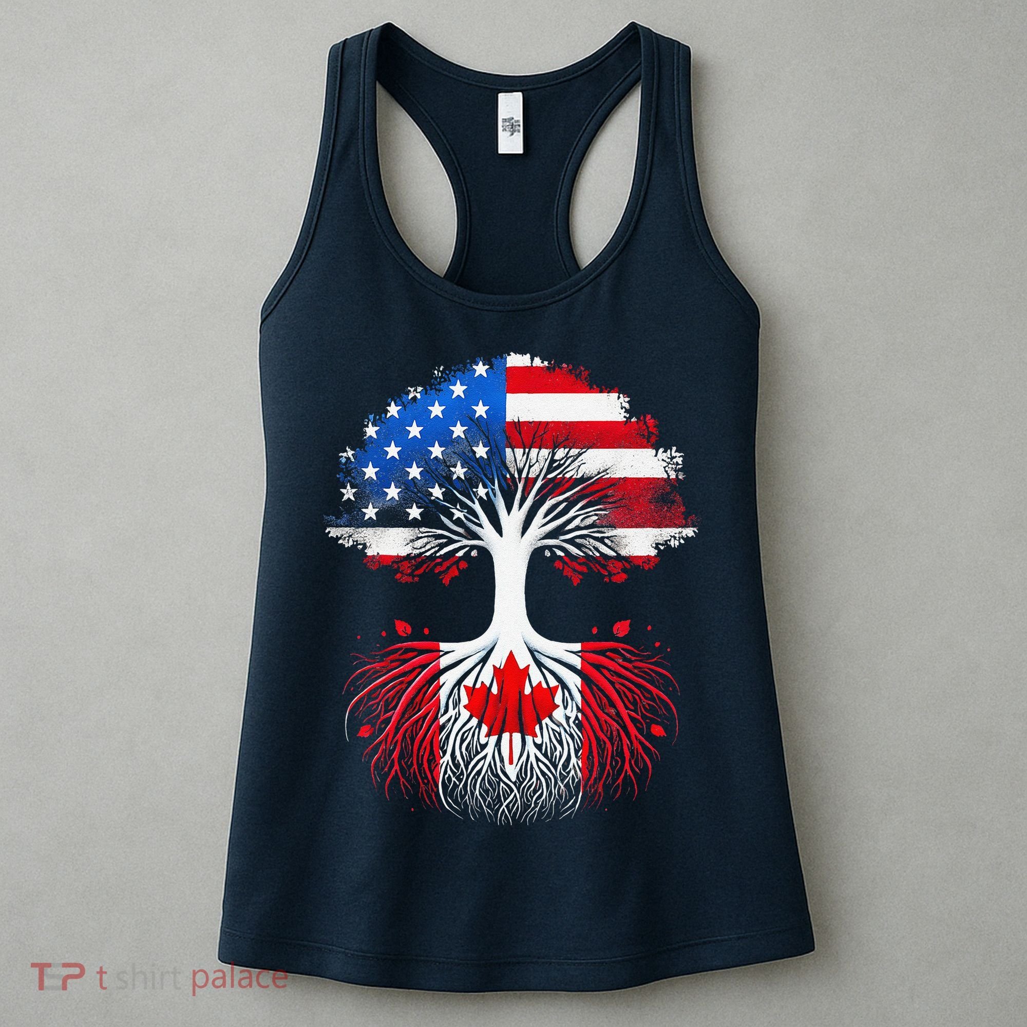 Canadian Roots American Grown Tree Flag Funny Canada Day Women's Tank Top