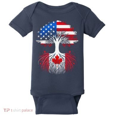 Canadian Roots American Grown Tree Flag Funny Canada Day Baby Bodysuit