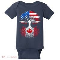 Canadian Roots American Grown Tree Flag Funny Canada Day Baby Bodysuit thumb 0