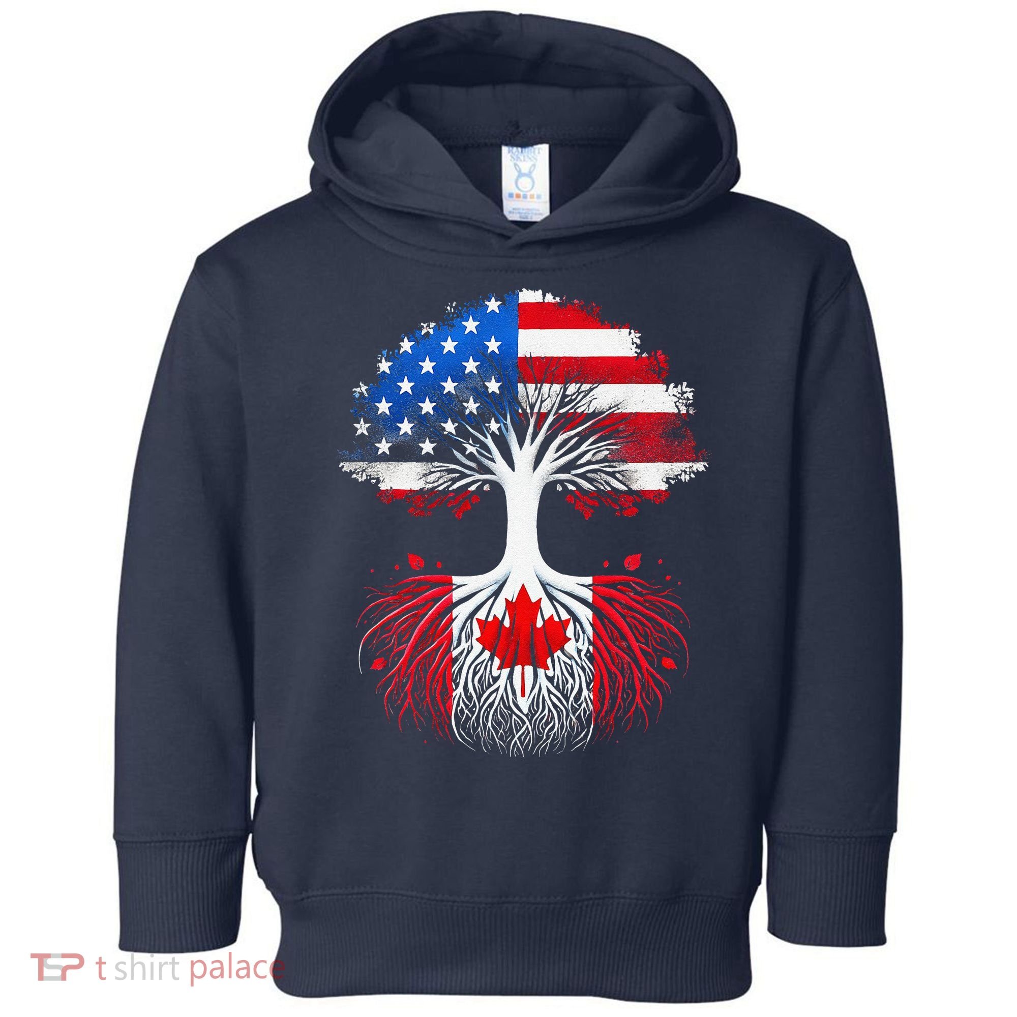 Canadian Roots American Grown Tree Flag Funny Canada Day Toddler Hoodie