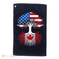 Canadian Roots American Grown Tree Flag Funny Canada Day Golf Towel thumb 0