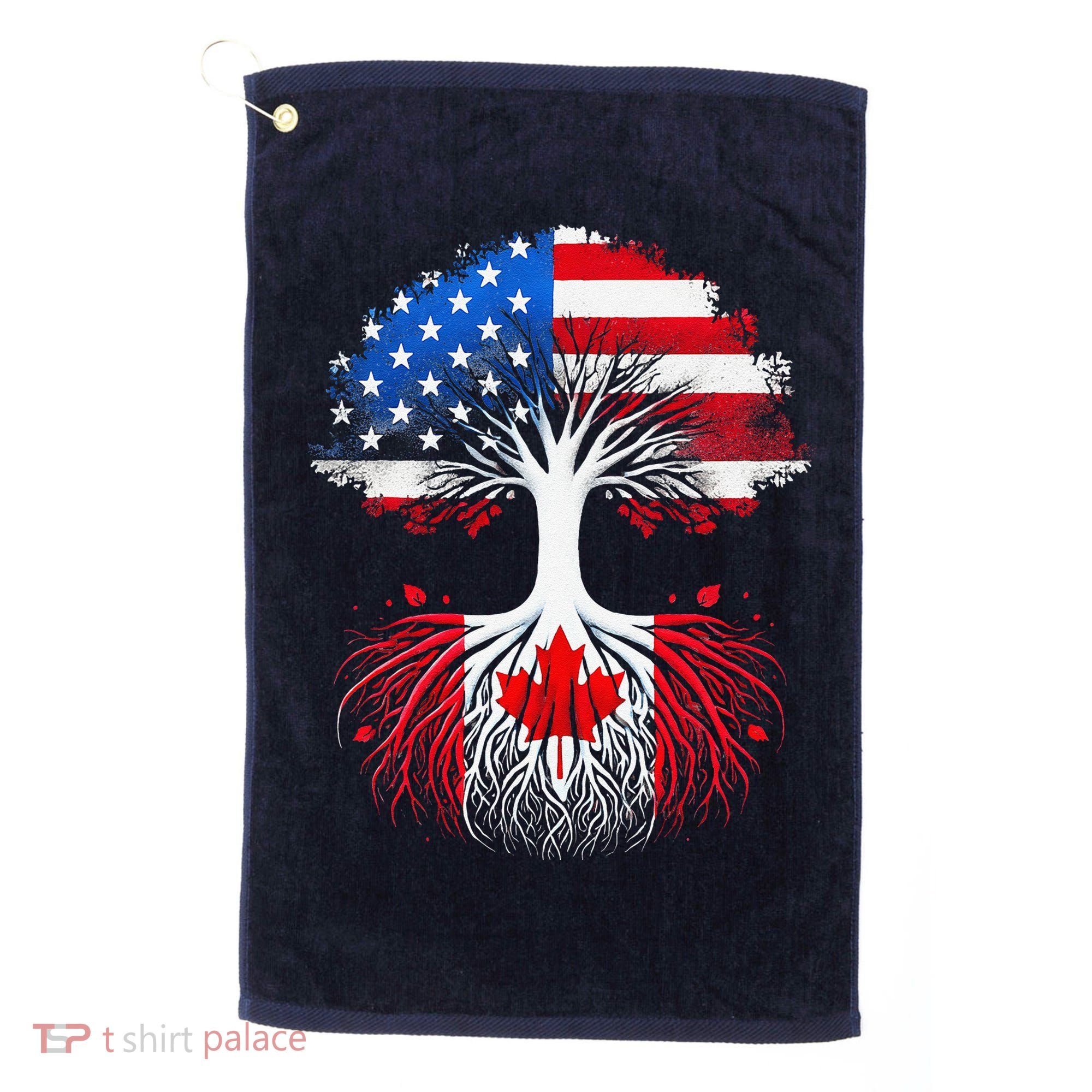 Canadian Roots American Grown Tree Flag Funny Canada Day Golf Towel