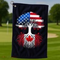 Canadian Roots American Grown Tree Flag Funny Canada Day Golf Towel thumb 1