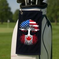 Canadian Roots American Grown Tree Flag Funny Canada Day Golf Towel thumb 2