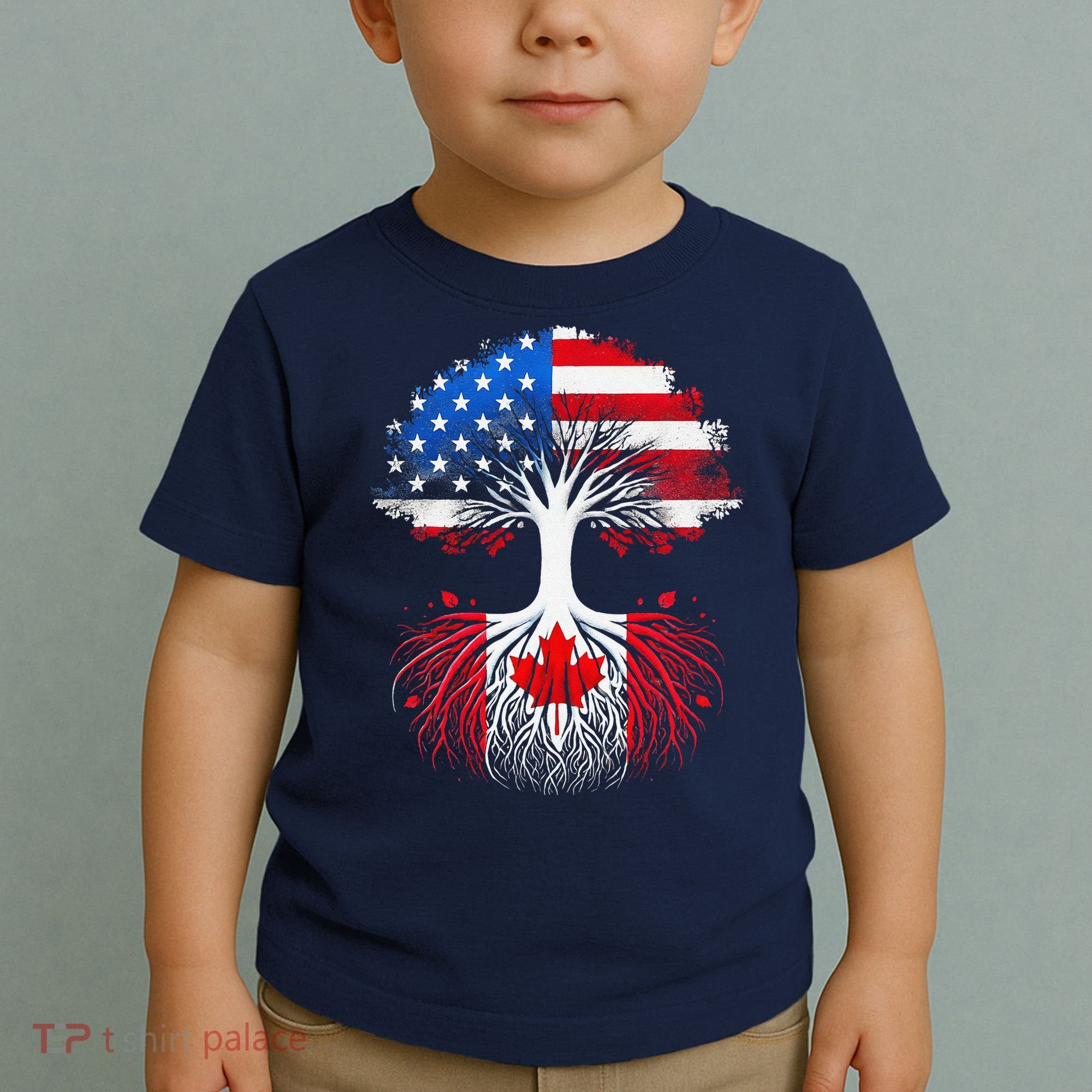 Canadian Roots American Grown Tree Flag Funny Canada Day Toddler T-Shirt