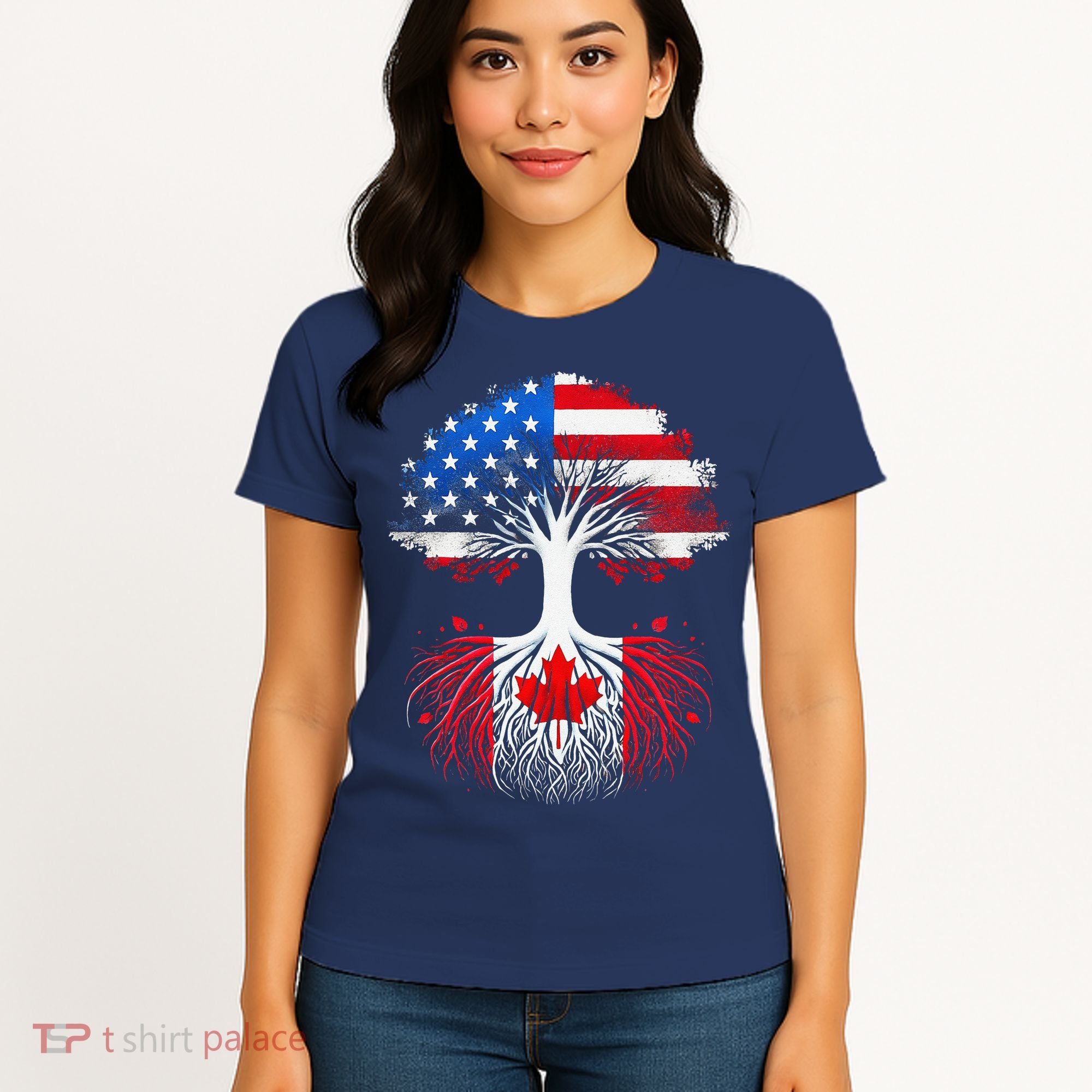 Canadian Roots American Grown Tree Flag Funny Canada Day Women's T-Shirt