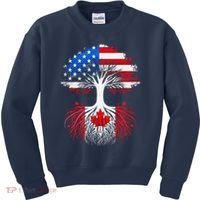 Canadian Roots American Grown Tree Flag Funny Canada Day Kids Sweatshirt thumb 0