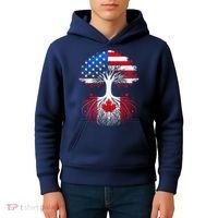 Canadian Roots American Grown Tree Flag Funny Canada Day Kids Hoodie thumb 4