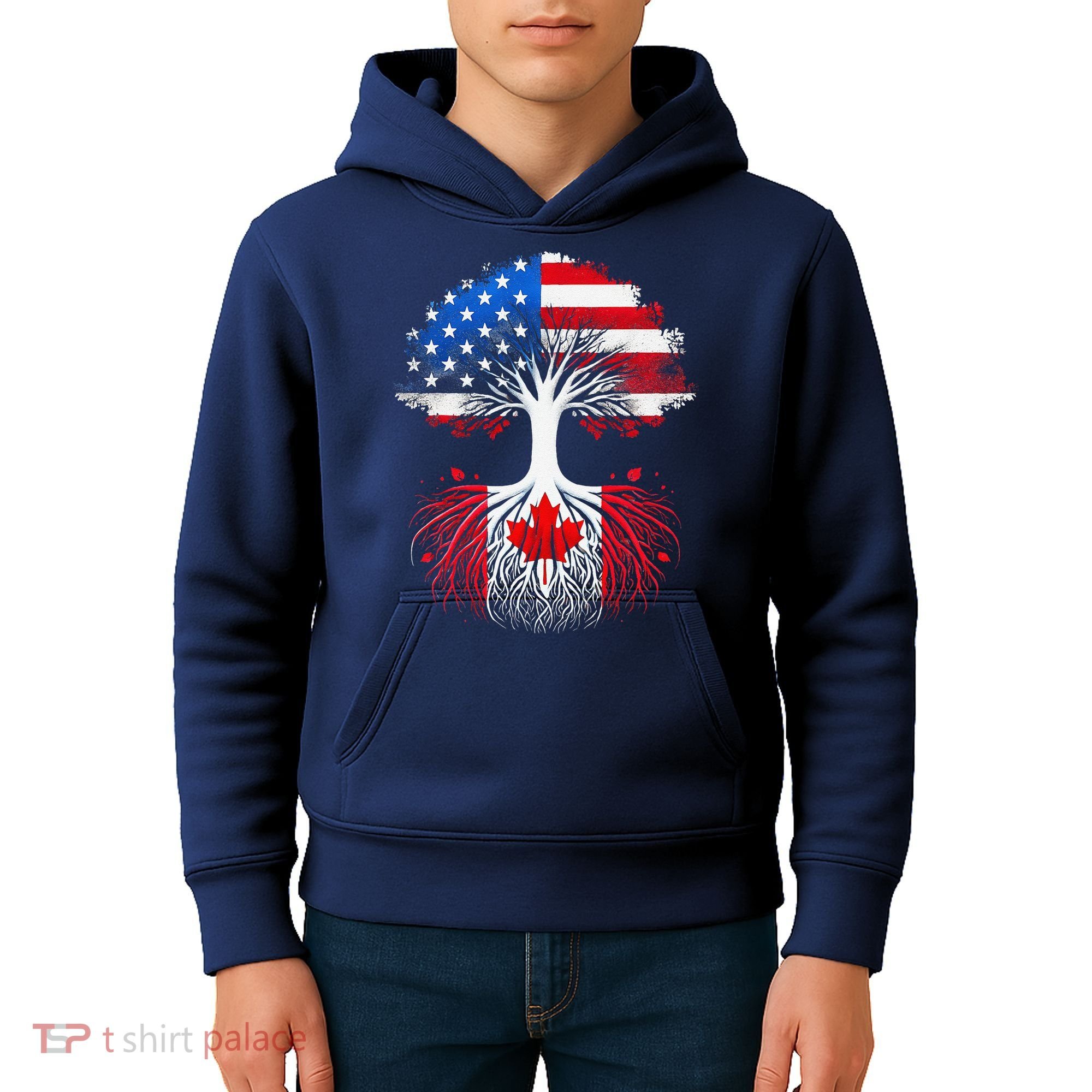 Canadian Roots American Grown Tree Flag Funny Canada Day Kids Hoodie