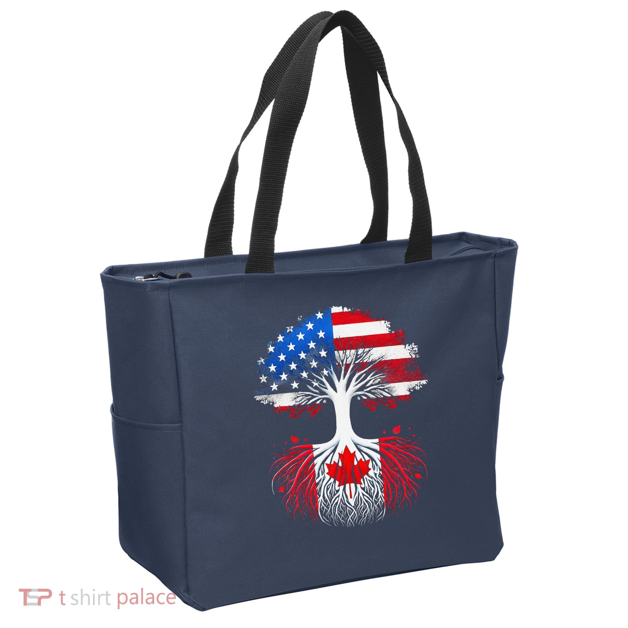 Canadian Roots American Grown Tree Flag Funny Canada Day Tote Bag