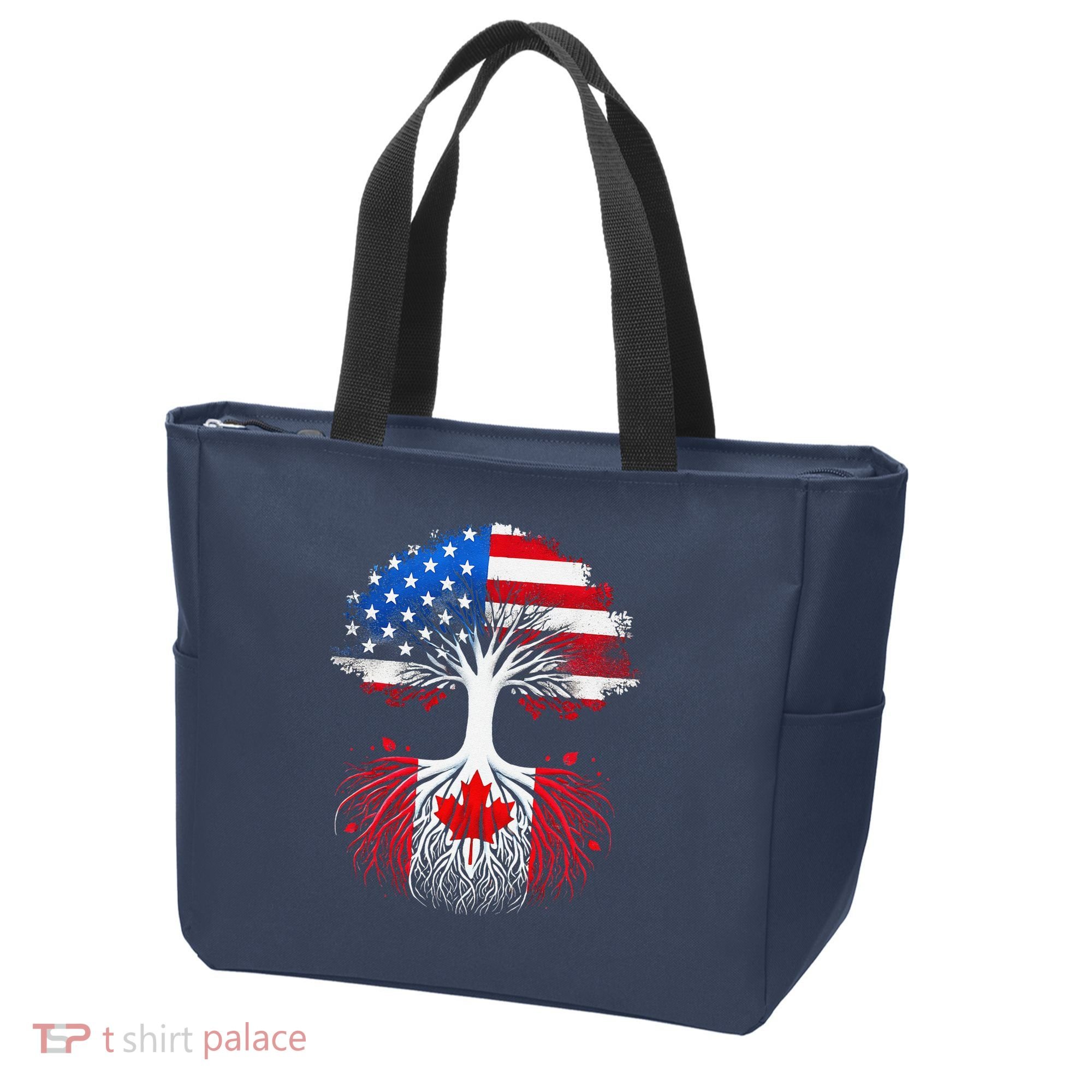 Canadian Roots American Grown Tree Flag Funny Canada Day Tote Bag