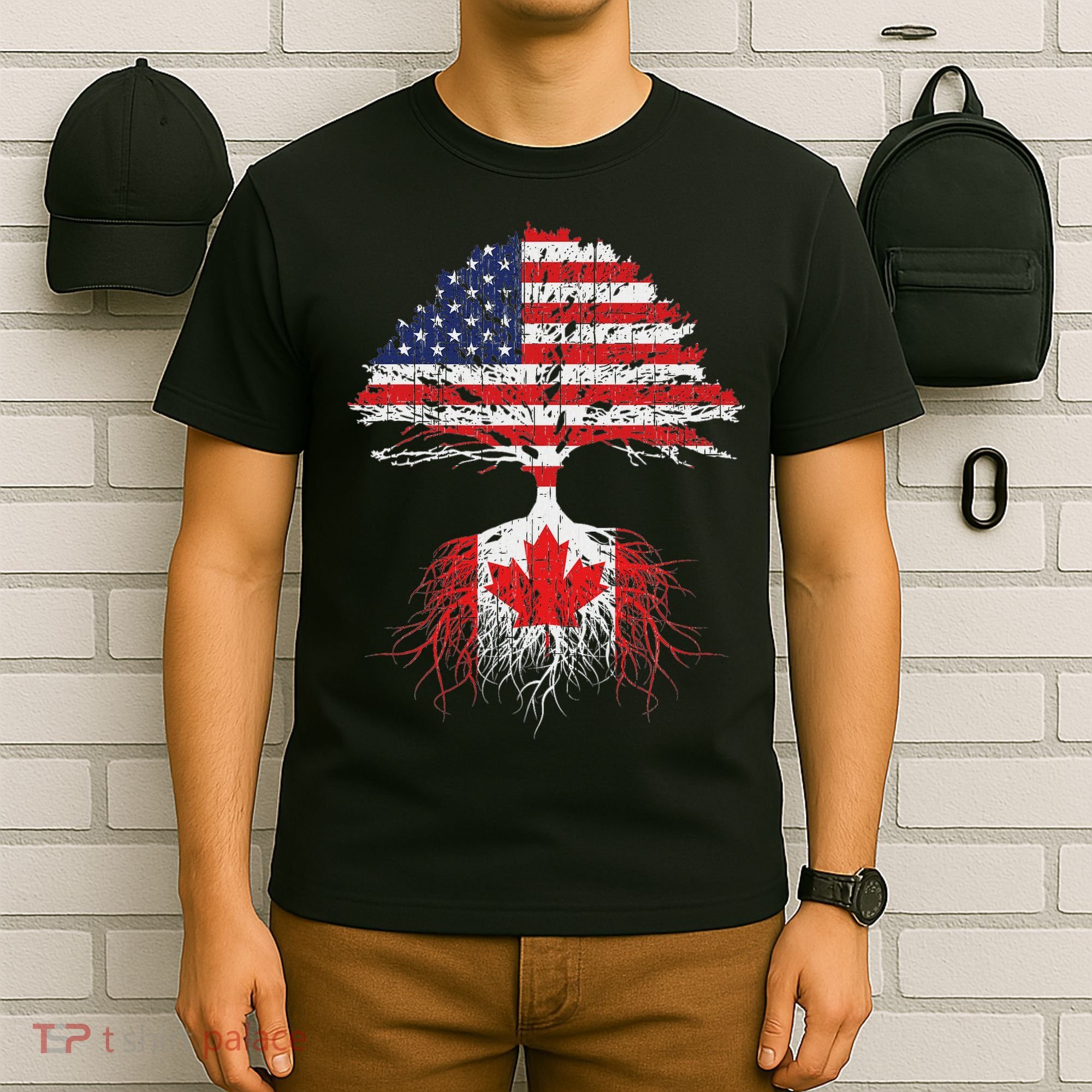 Canadian Roots American Grown Canada Flag T-Shirt