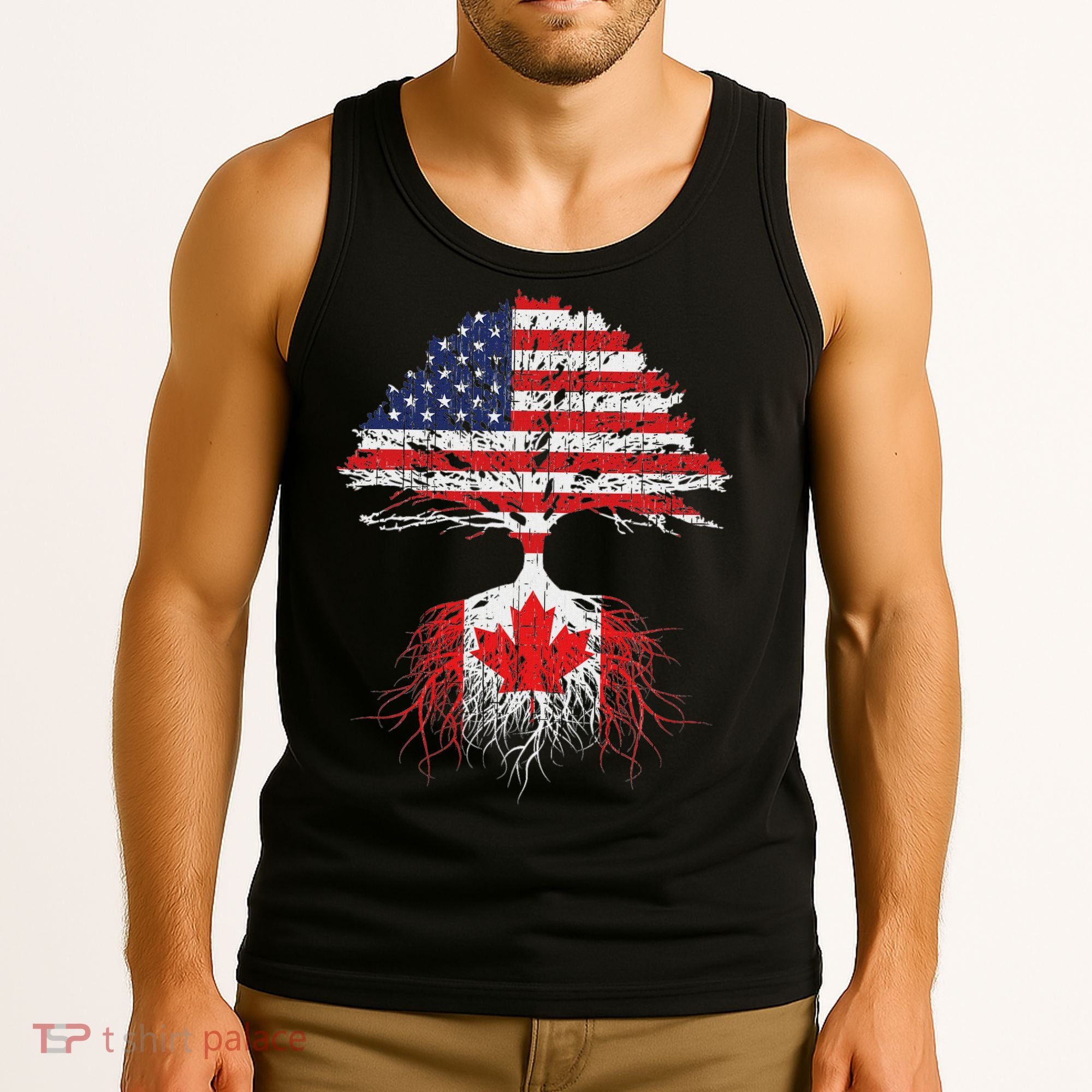 Canadian Roots American Grown Canada Flag Tank Top