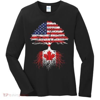 Canadian Roots American Grown Canada Flag Women's Long Sleeve Shirt