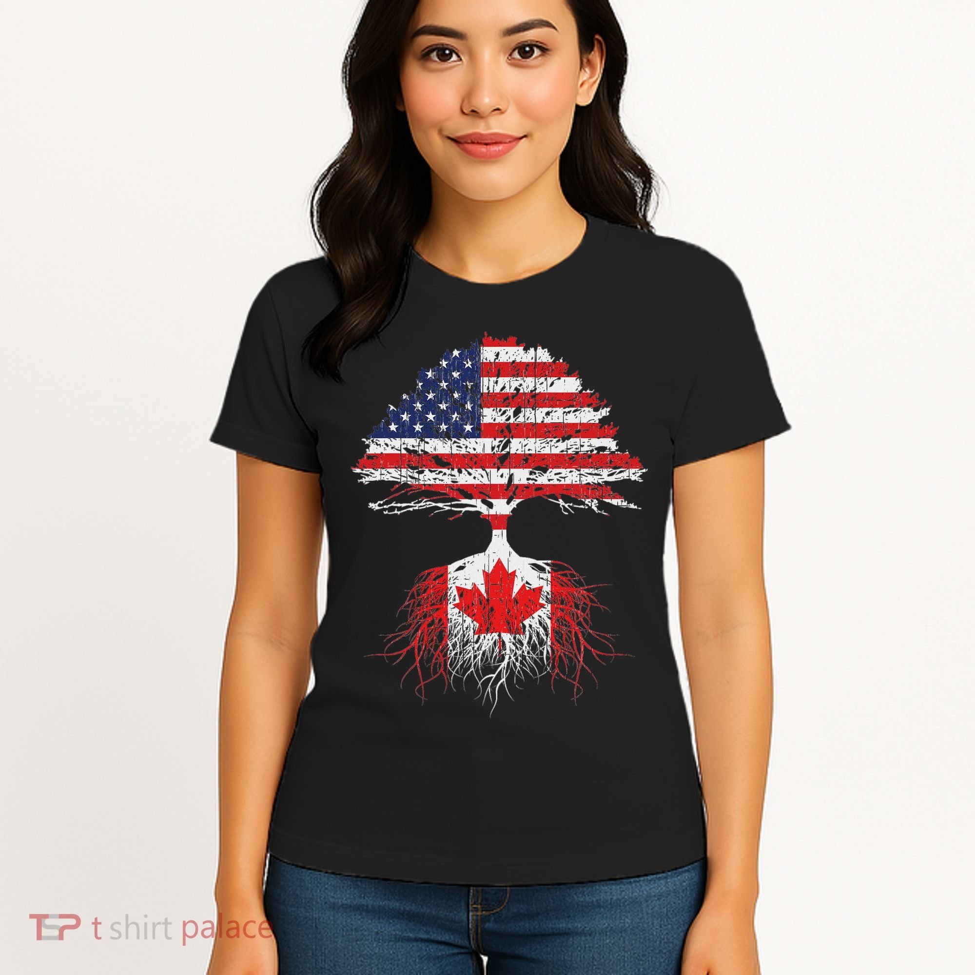 Canadian Roots American Grown Canada Flag Women's T-Shirt