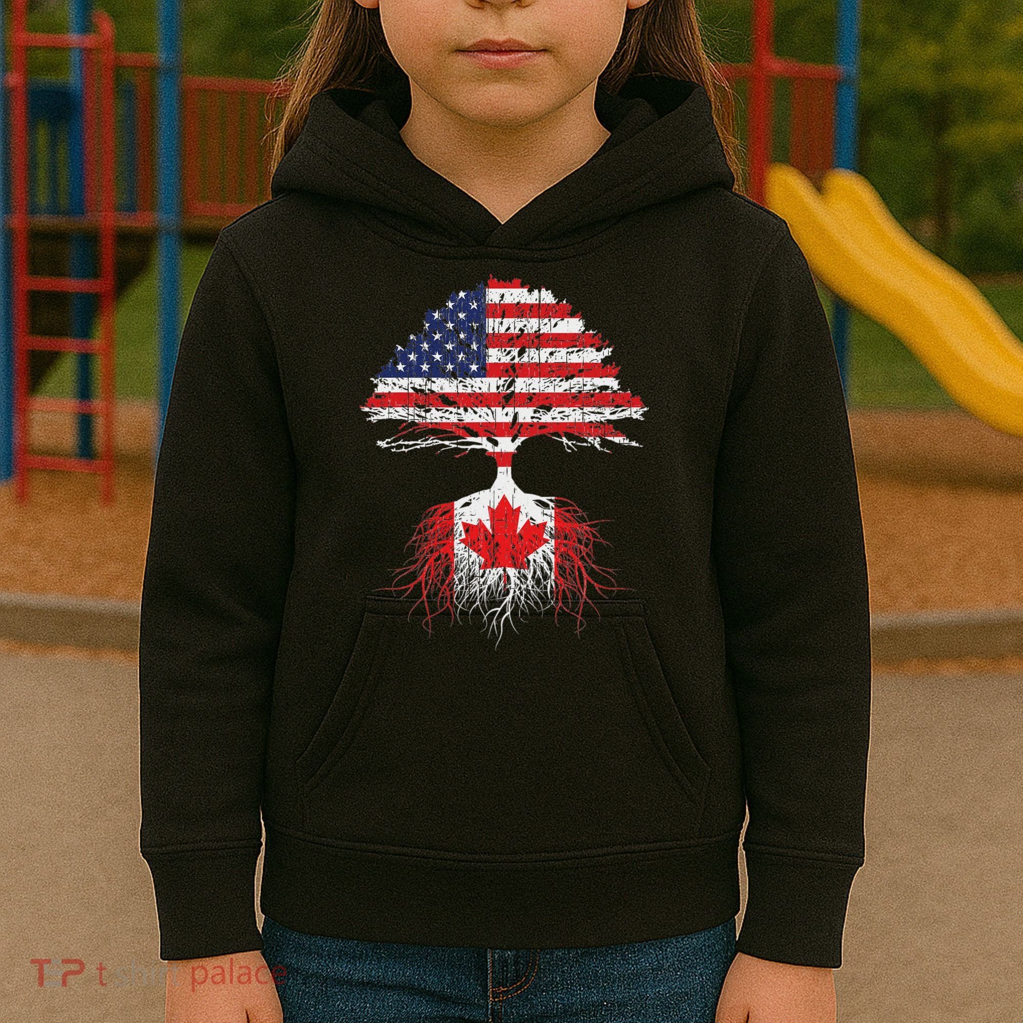 Canadian Roots American Grown Canada Flag Kids Hoodie