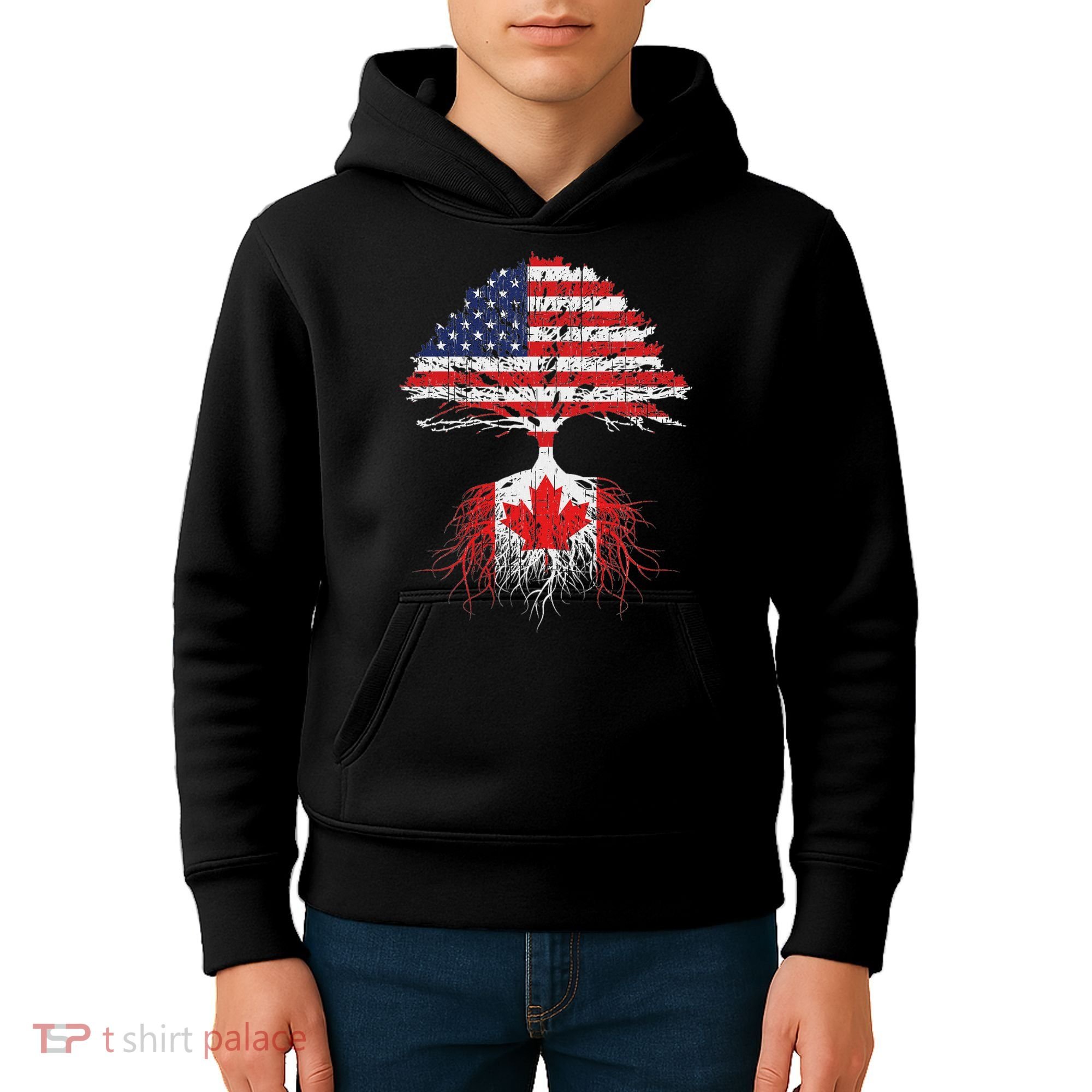 Canadian Roots American Grown Canada Flag Kids Hoodie