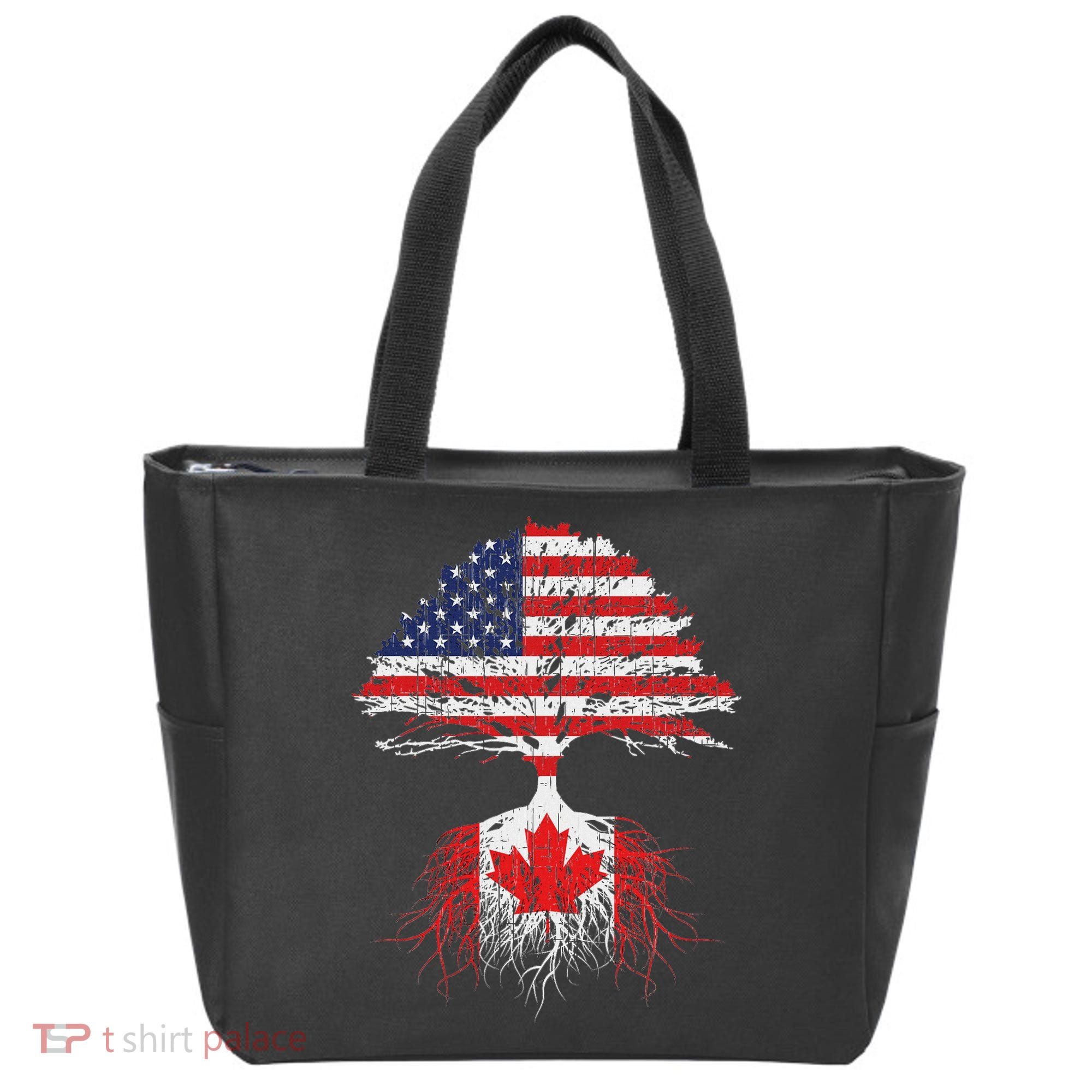 Canadian Roots American Grown Canada Flag Tote Bag