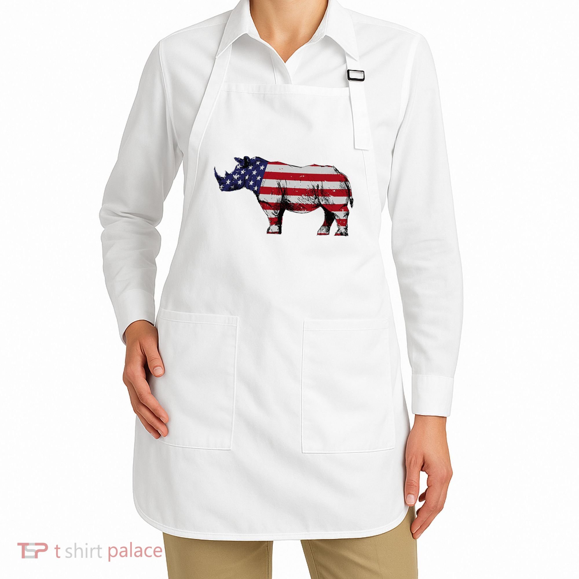 Cool Rhino Art Rhinoceros Usa Flag Apron