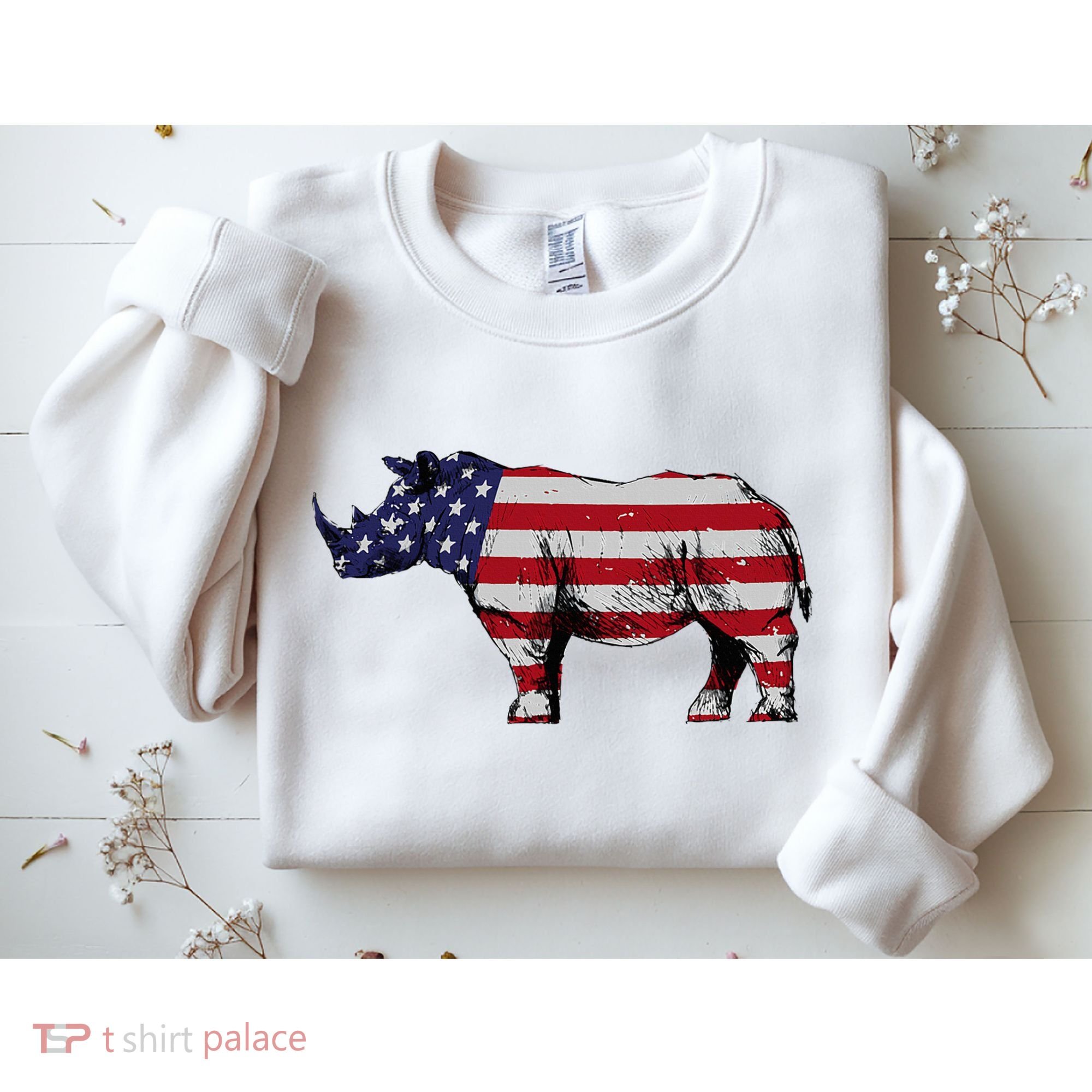 Cool Rhino Art Rhinoceros Usa Flag Sweatshirt