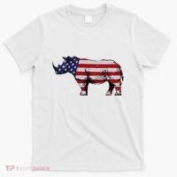Cool Rhino Art Rhinoceros Usa Flag T-Shirt thumb 0