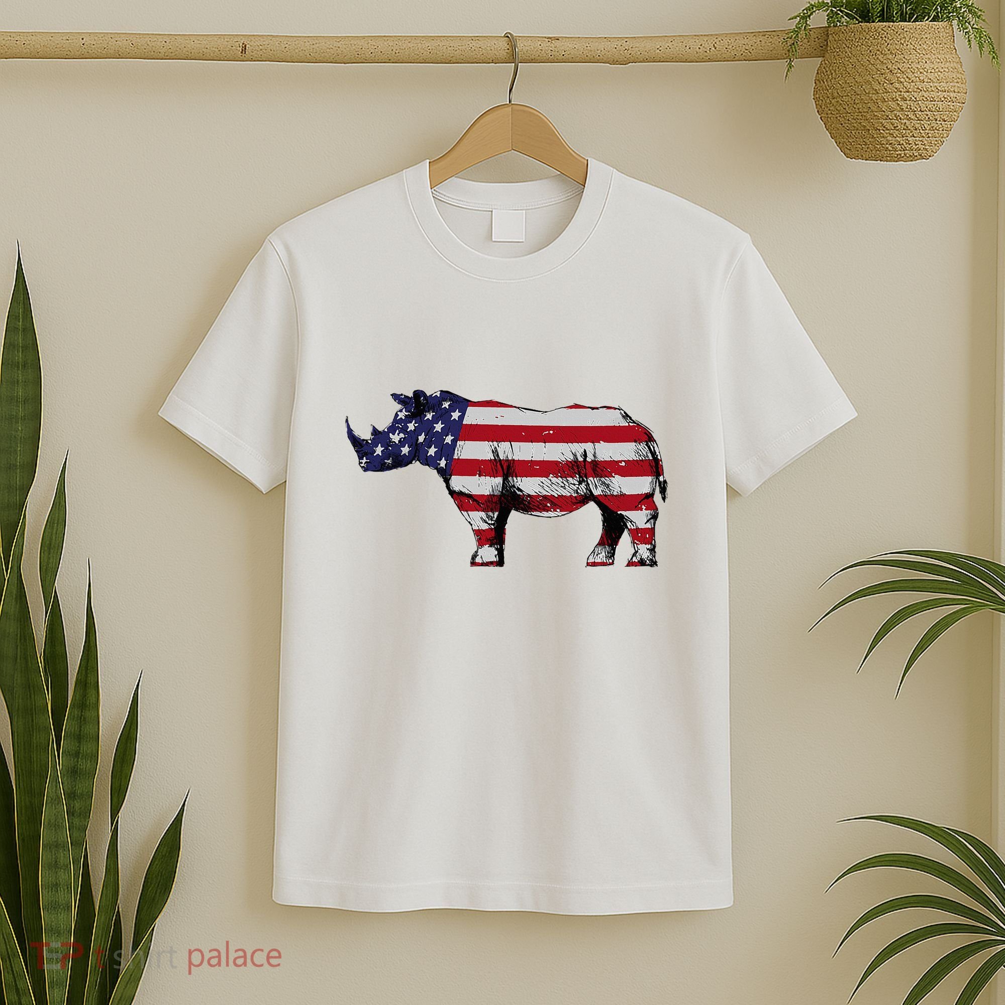 Cool Rhino Art Rhinoceros Usa Flag T-Shirt