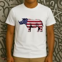 Cool Rhino Art Rhinoceros Usa Flag T-Shirt thumb 3