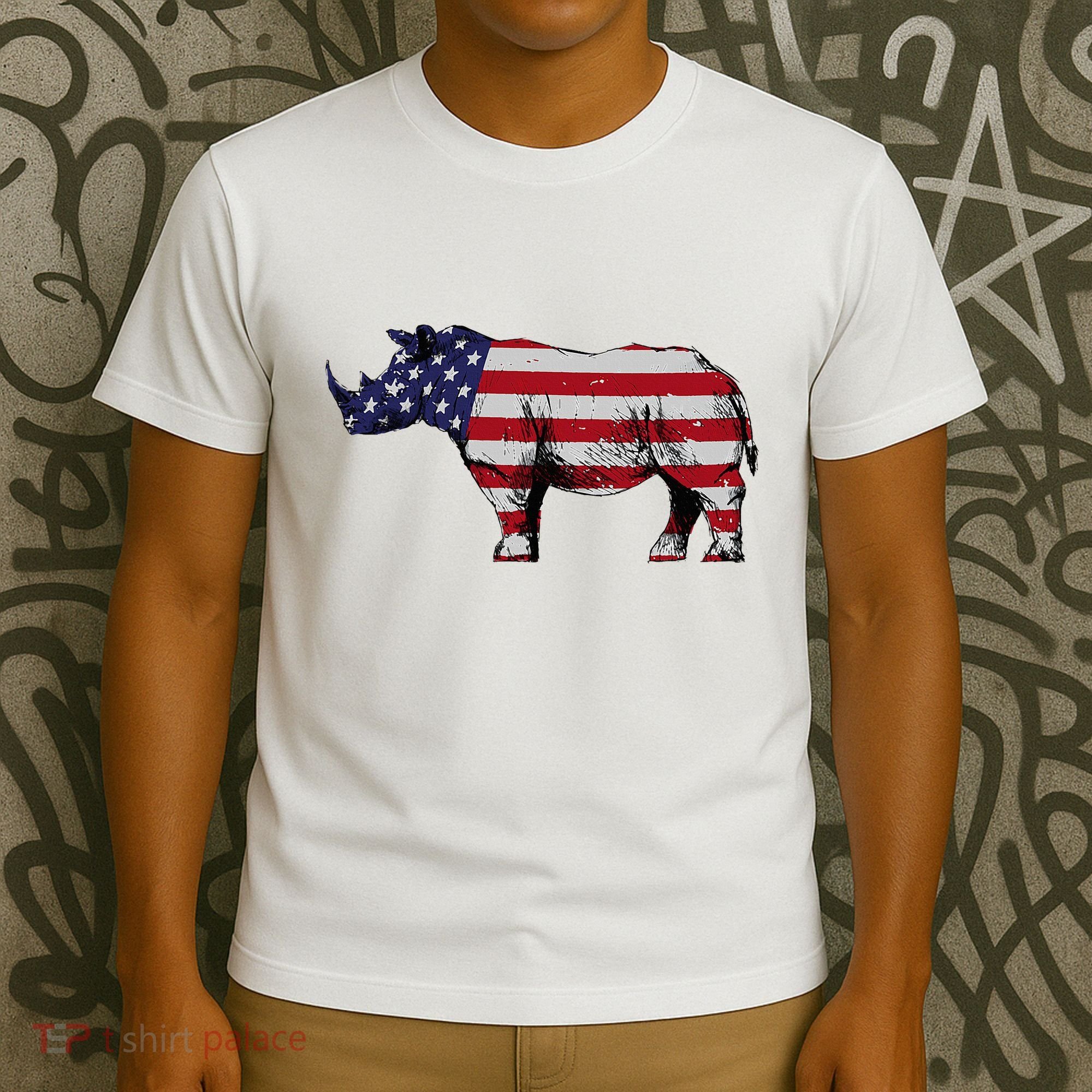 Cool Rhino Art Rhinoceros Usa Flag T-Shirt