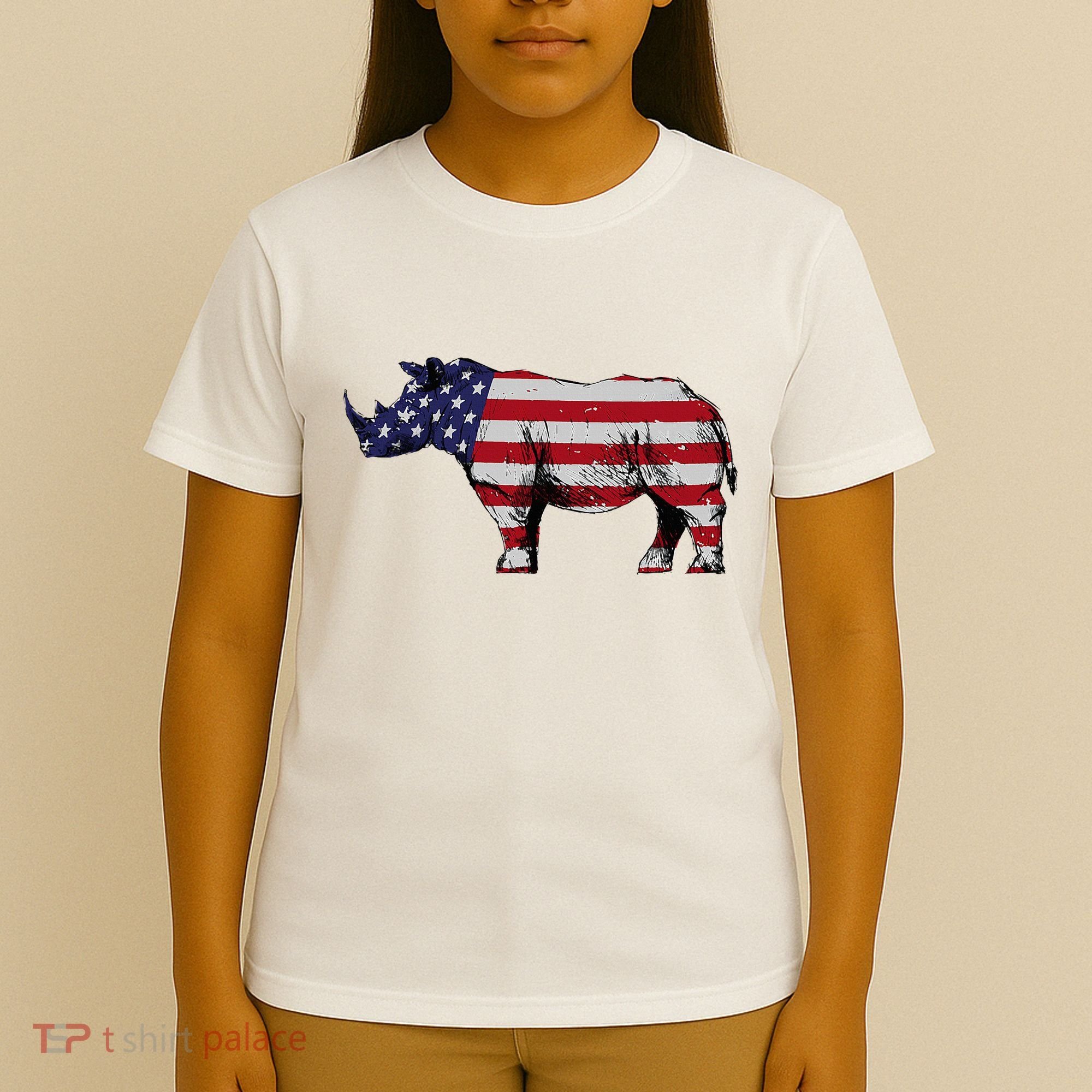 Cool Rhino Art Rhinoceros Usa Flag T-Shirt