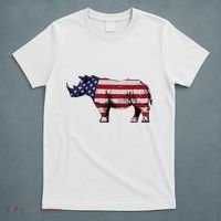 Cool Rhino Art Rhinoceros Usa Flag T-Shirt thumb 5